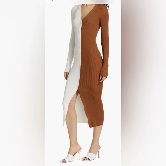 STAUD Two-Tone White and Brown sweaterDress